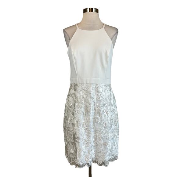 Vince Camuto Women's Cocktail Dress Size 8 White Embroidered Lace Halter Sheath - Picture 1 of 11